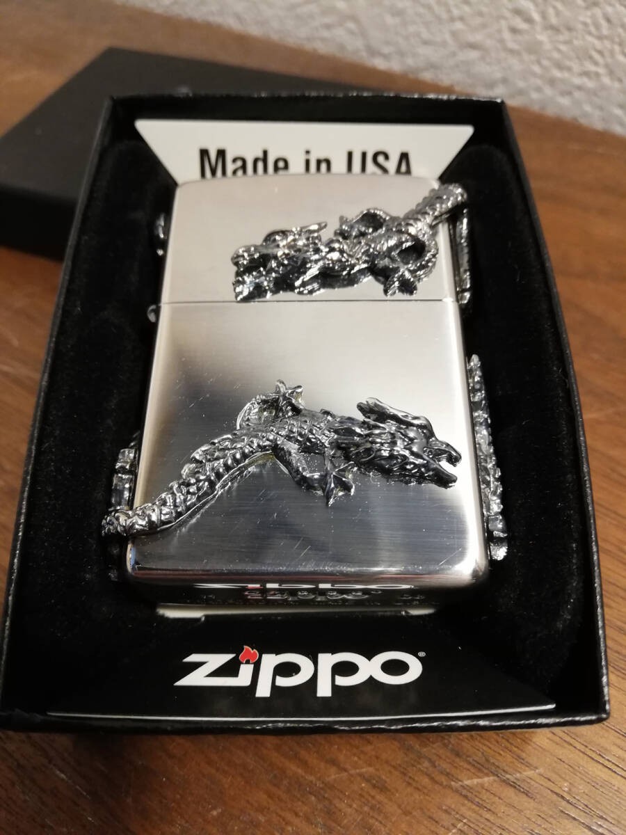 Zippo Silver Dragon 4 Side Metal SV Dragon Shenron USA Rare Dead Made in 2008