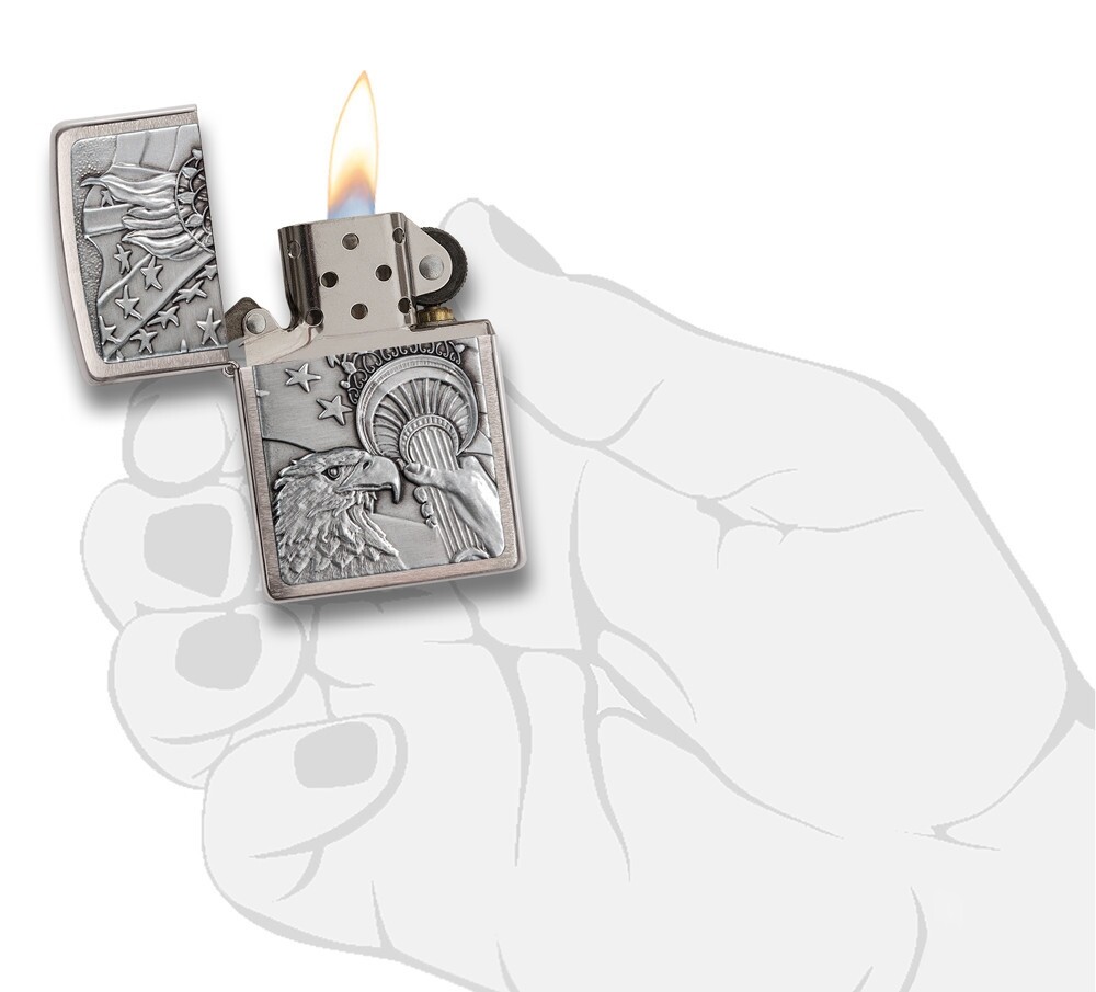 Zippo Patriotic Eagle Brushed Chrome Windproof Pocket Lighter, 20895