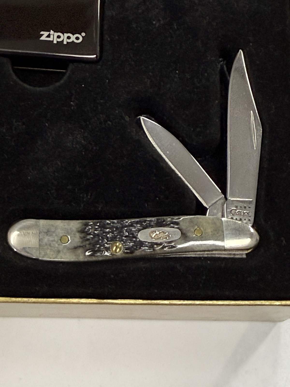 ZIPPO 2001 BLACK ICE LIGHTER UNFIRED W/ CASE XX BONE PEANUT KNIFE SET N BOX #275
