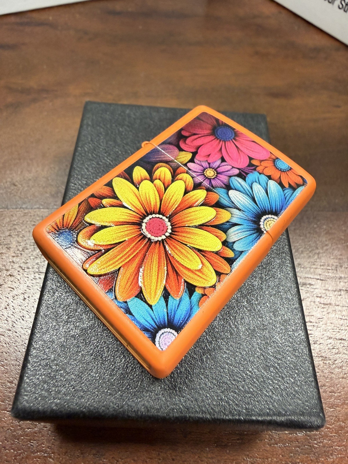 GENUINE Zippo TEXTURE 3D Lighter BEAUTIFUL FLOWERS Orange Matte NEW IN BOX