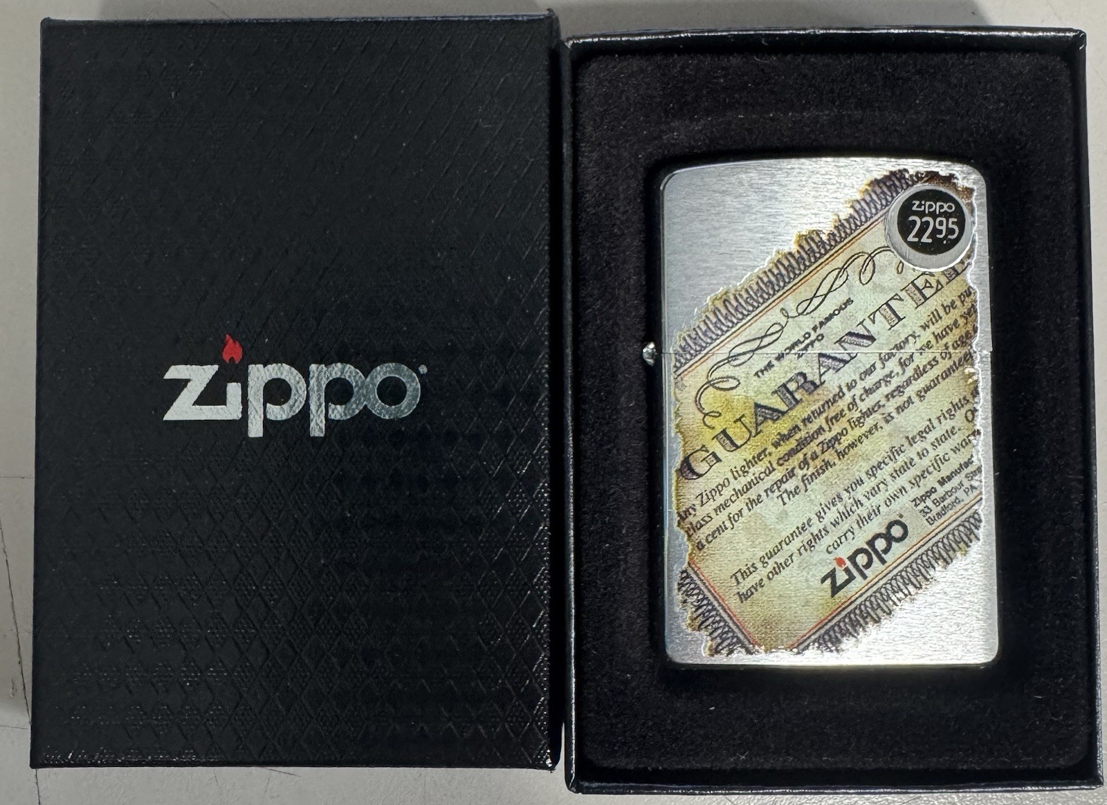 ZIPPO 2007 LIFETIME GUARANTEE DESIGN BRUSHED CHROME LIGHTER SEALED IN BOX G64