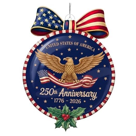 United States 250th Anniversary Ornament, Patriotic Eagle Christmas Blue Circle