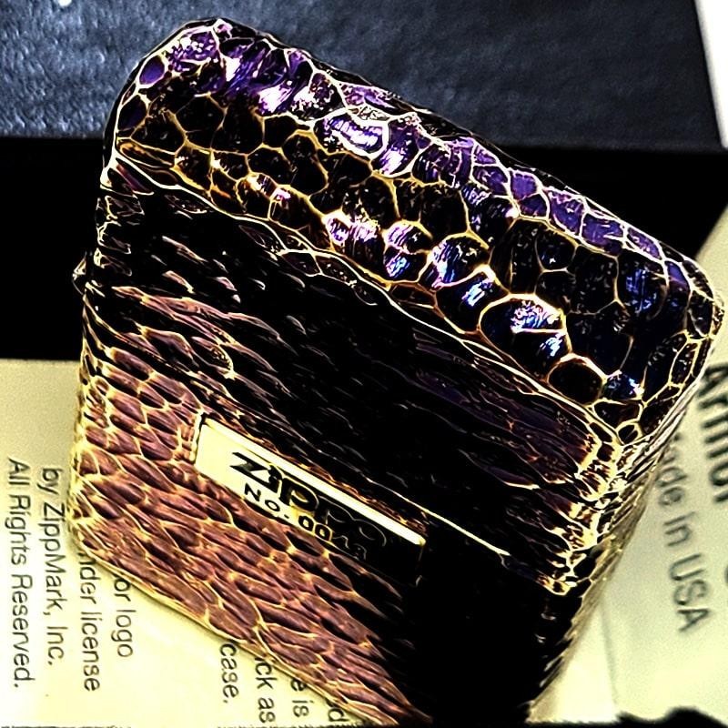 Zippo Armor Hammertone Metal 5 Sided Processing Aurora Gold Lighter Japan