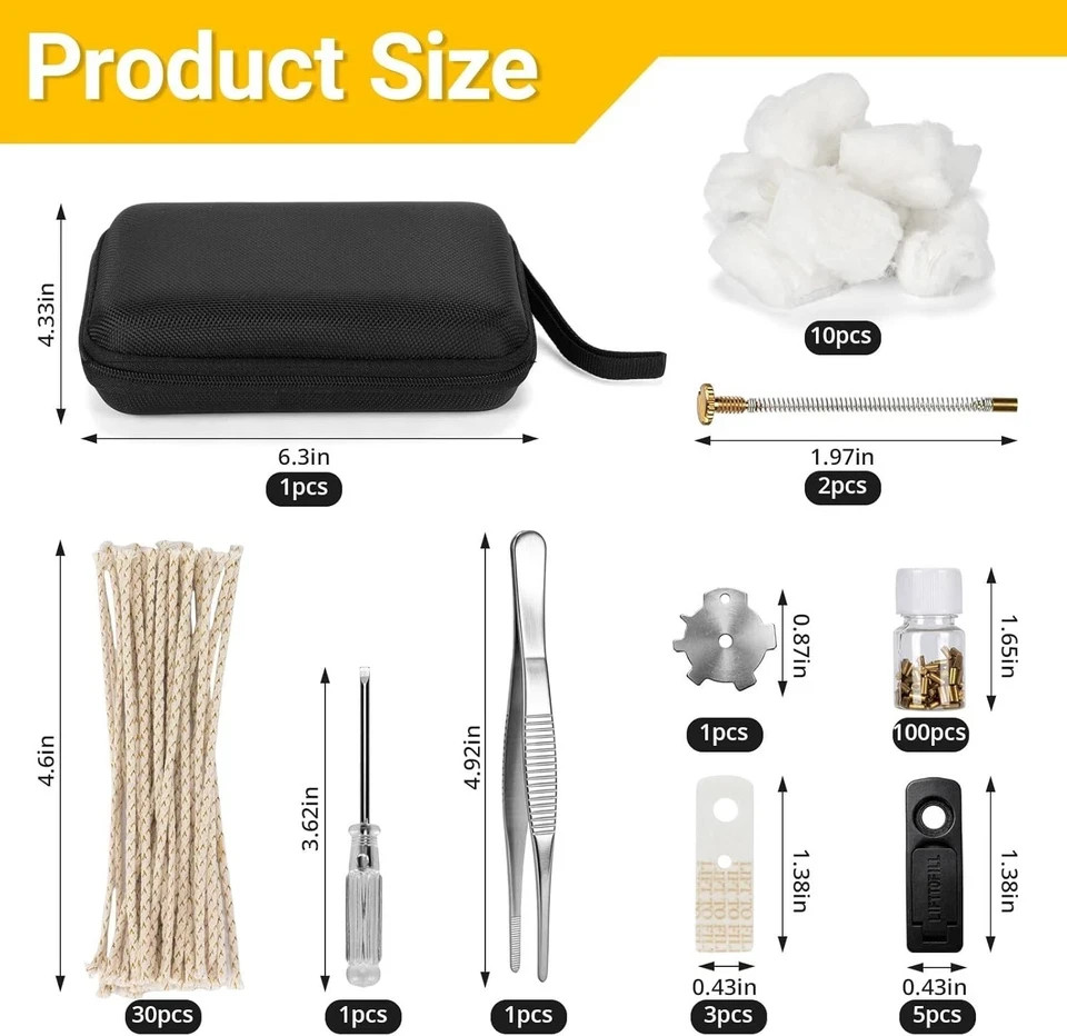 lighter Repair Kit – Replacement Parts with Cotton, felt, Wick, cotton & Tool