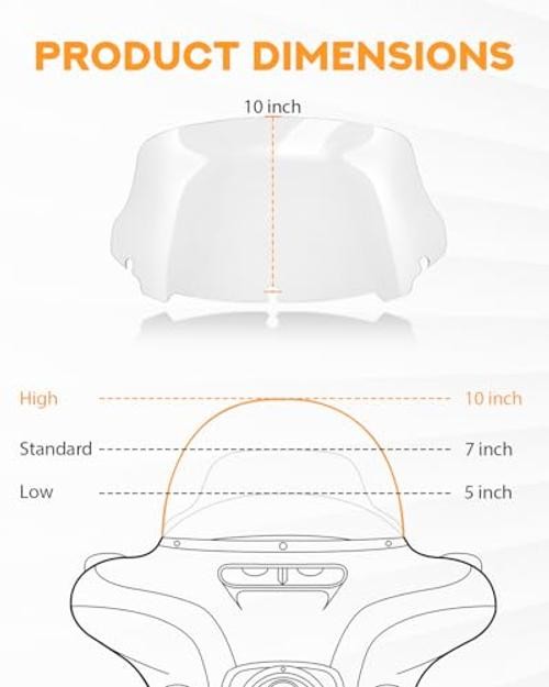 10″ Wave Windshield Windscreen 2014-2023 Fit for Harley 10 inches 4.Clear