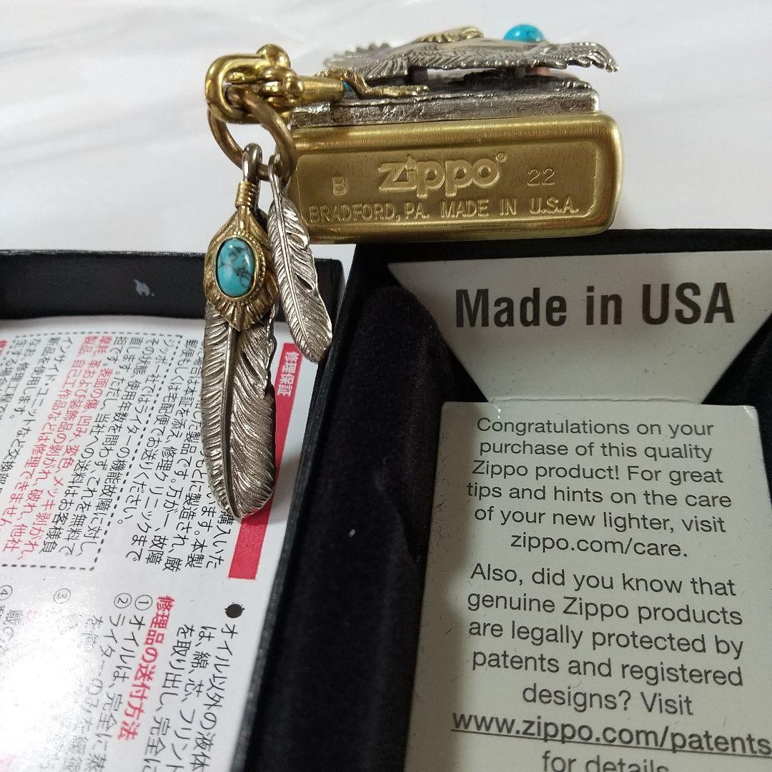 Zippo Full Metal Jacket Hawk Eagle Turquoise Silver Gold One Sided Processing