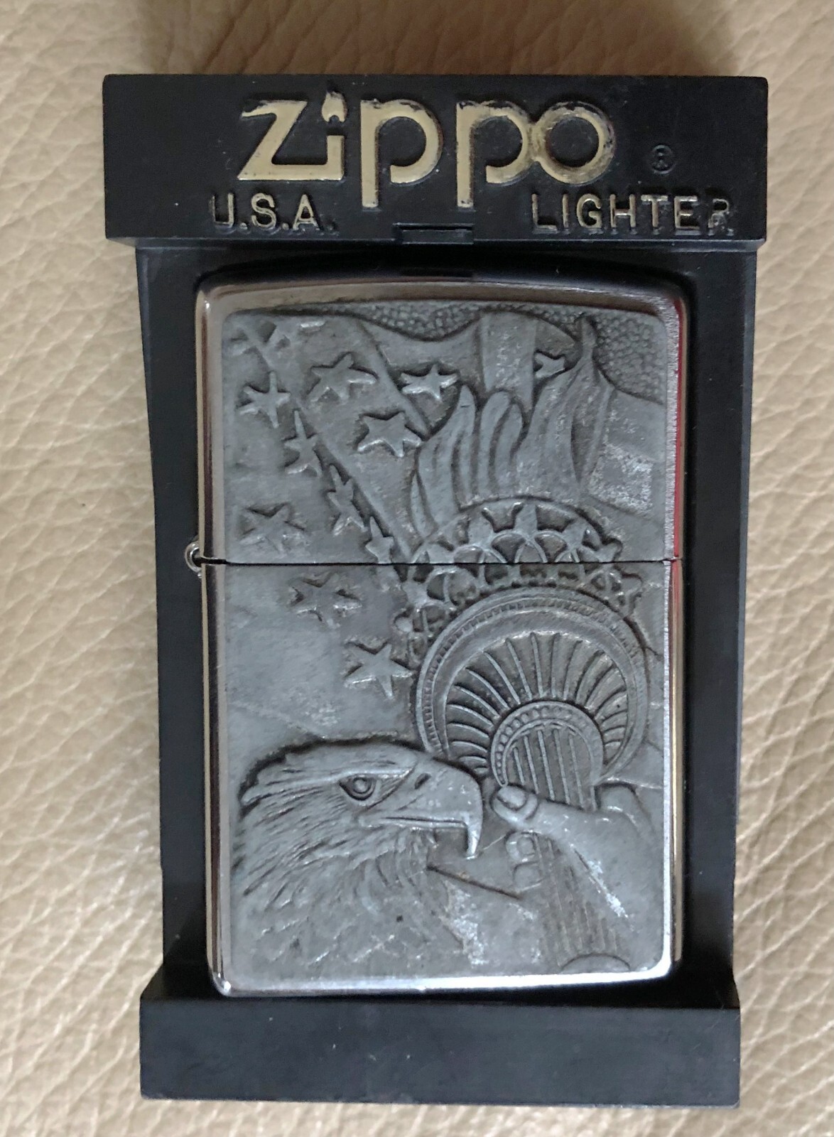 2012 ZIPPO Patriotic Cigarette Lighter: Raised Eagle & Stature of Liberty Torch