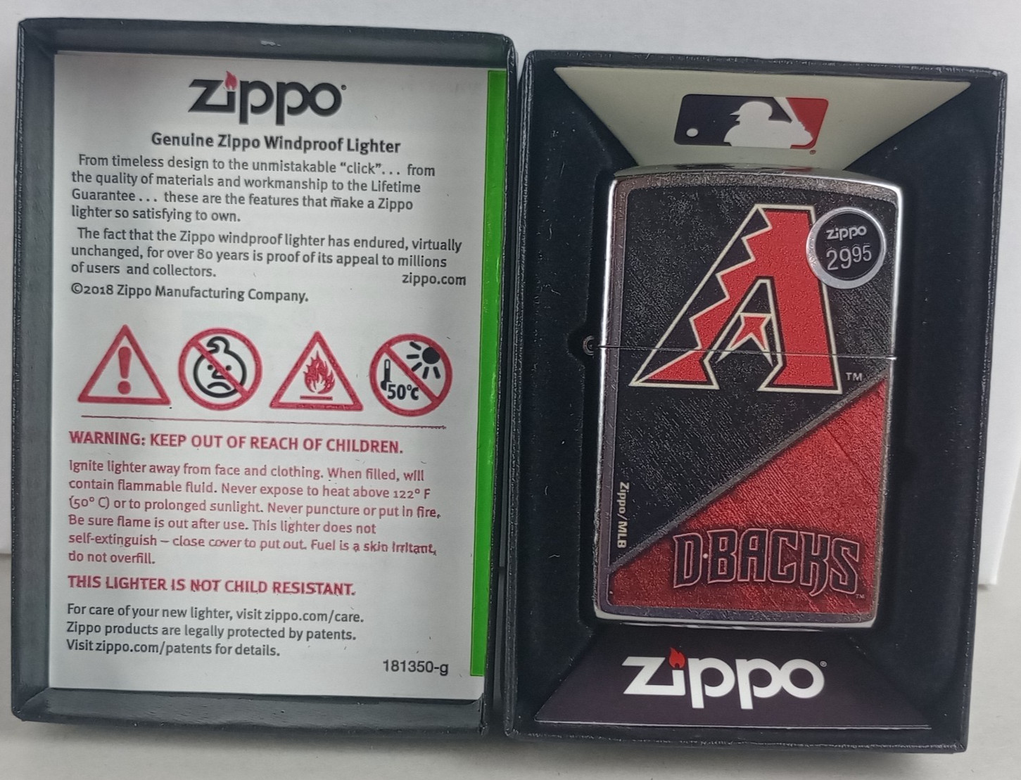 Brand New in Box Genuine Zippo MLB Lighter Arizona Diamondbacks Dbacks Red Black