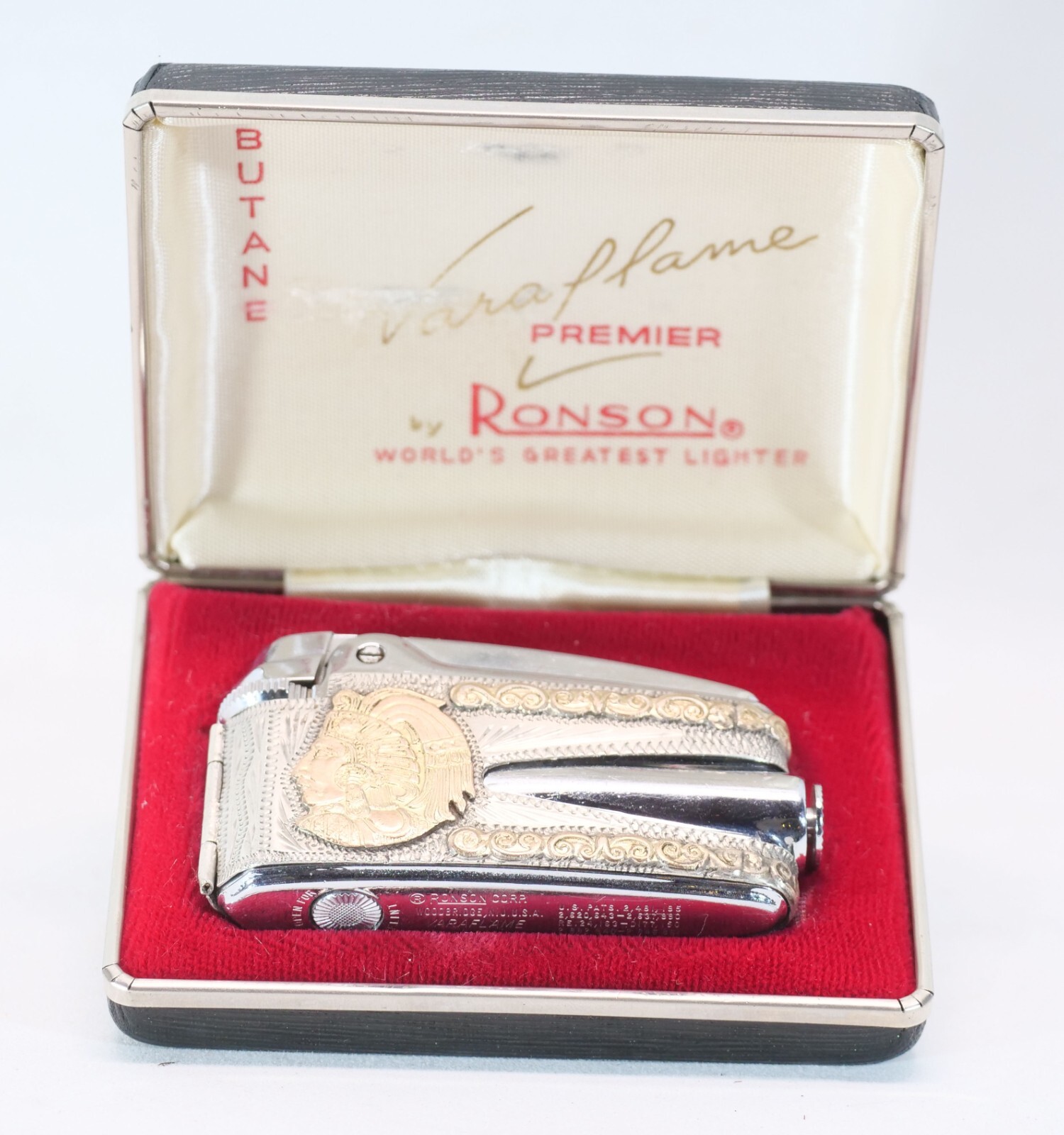 Silver gold wrap Mexico Aztec wrapped US Ronson in box