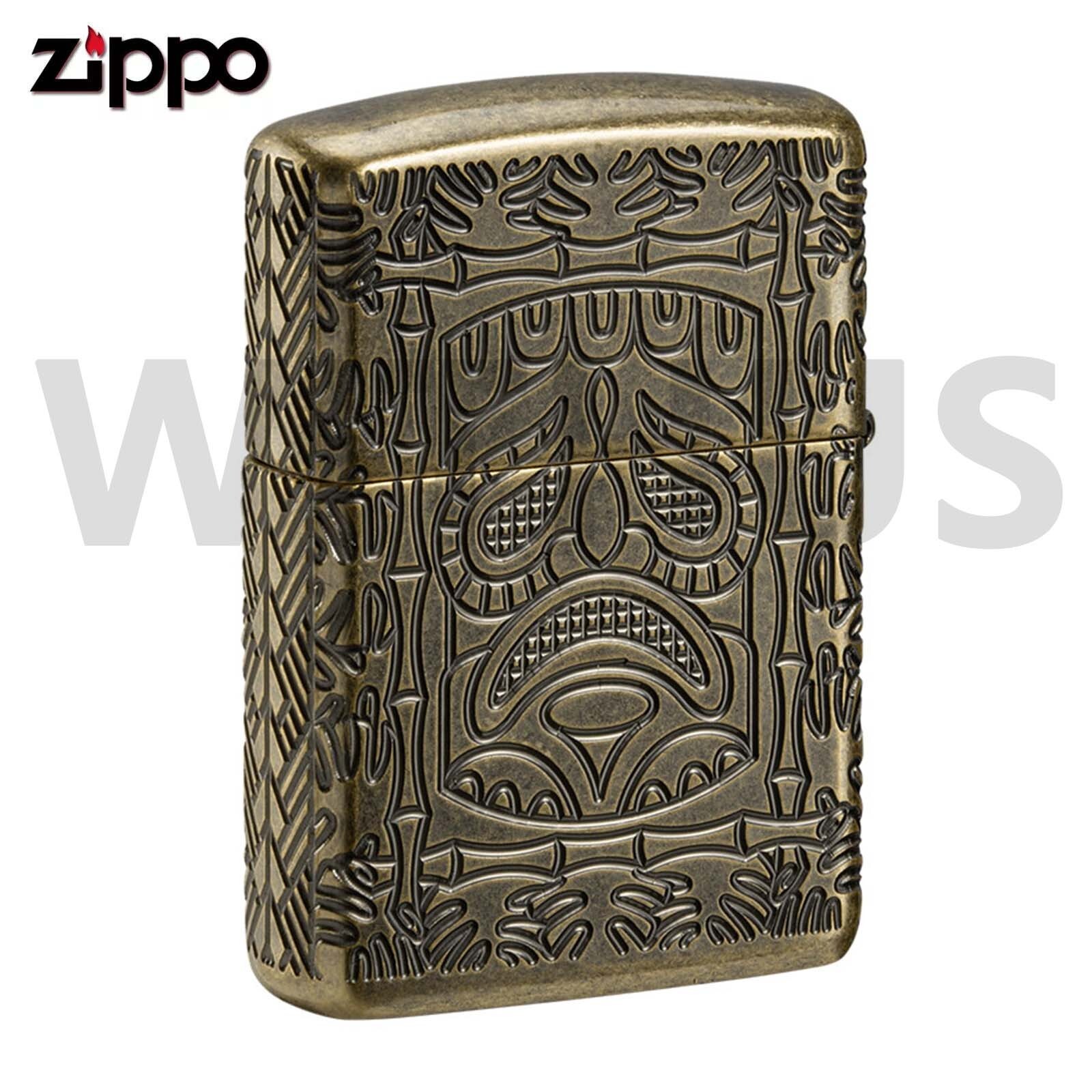 Zippo Armor Tiki Design Antique Brass Textured Multicut Lighter 46314 New In Box