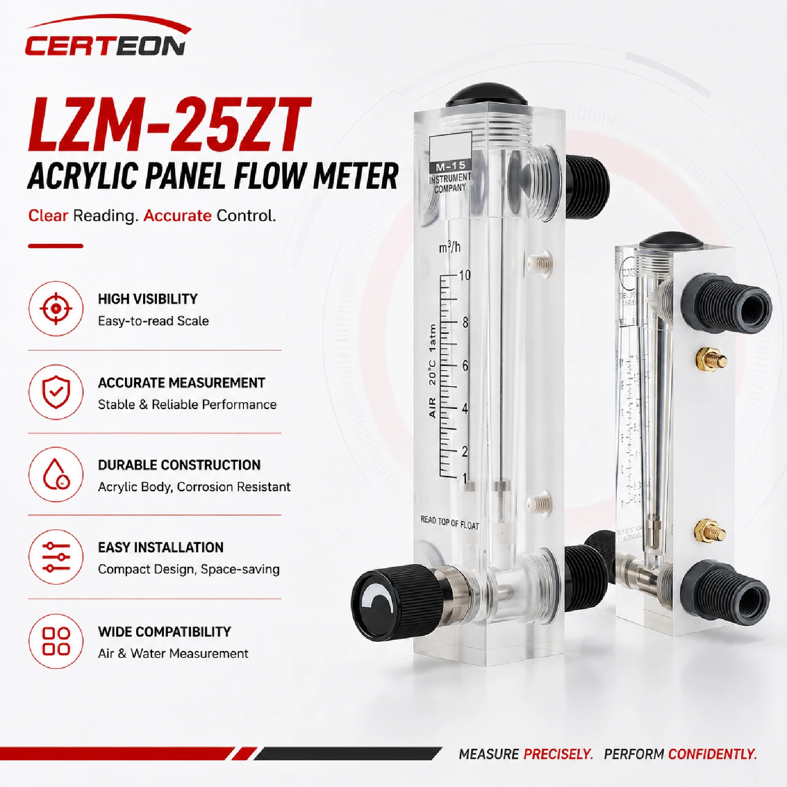 LZM-25ZT Rotameter Acrylic Flow Meter Gas Water Liquid 20-350 Nm3/H Variable Are