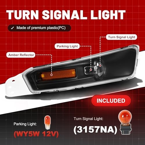 Pair Turn Signal Lights Compatible with 2005-2009 Clear Lens Black Housing