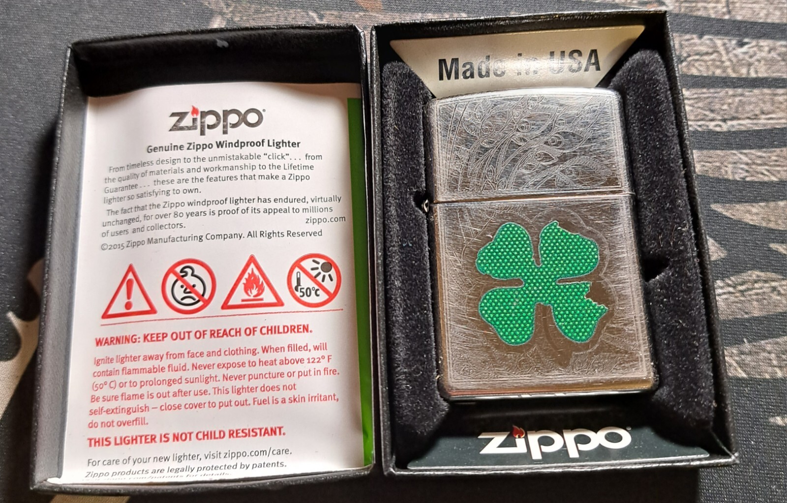 Zippo Lighter Polished Four Leaf Clover -Must Have 2015