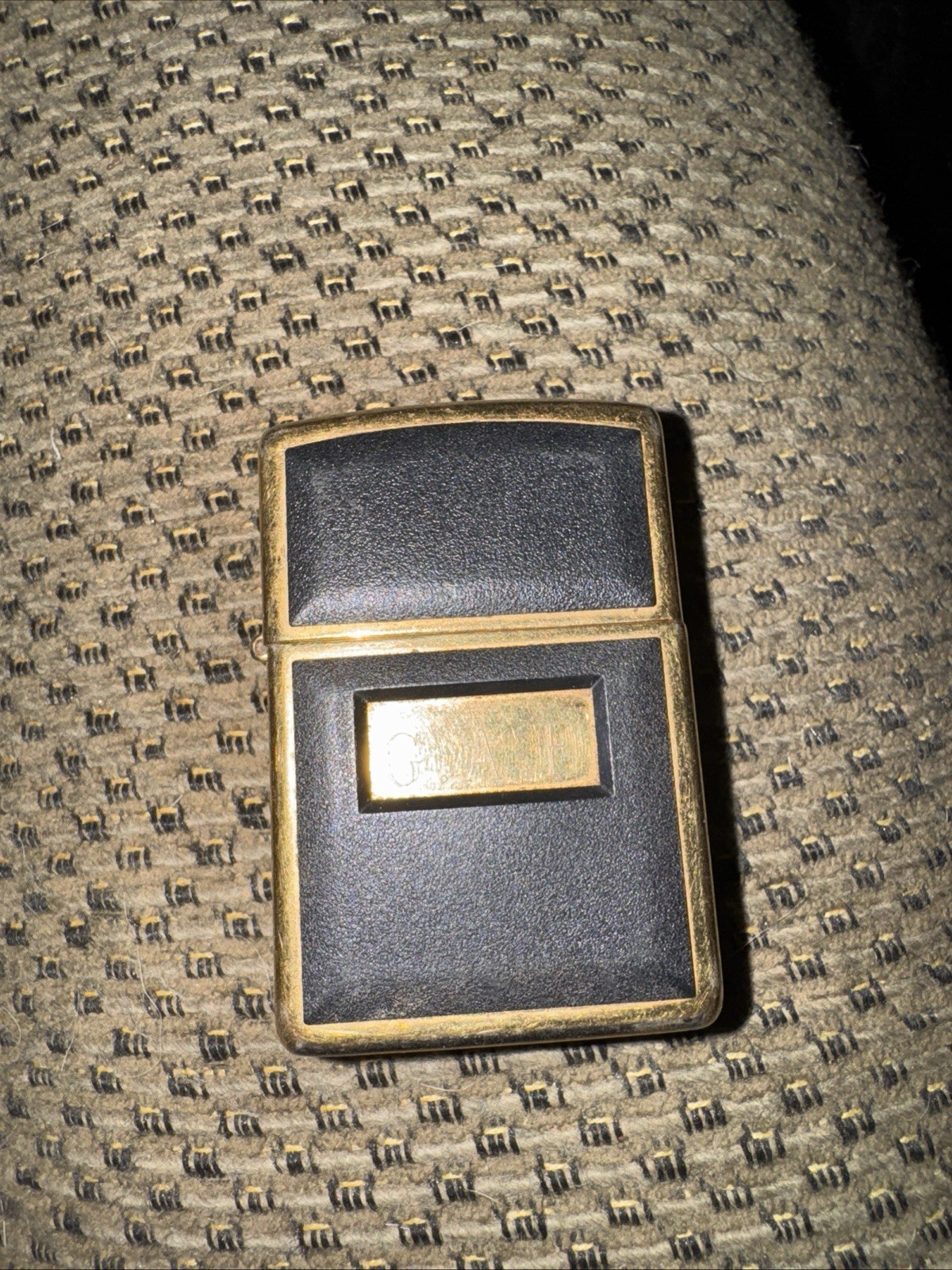 Vintage Zippo X1 Gold Tone Lighter Black Leather Inlay Collectible Untested