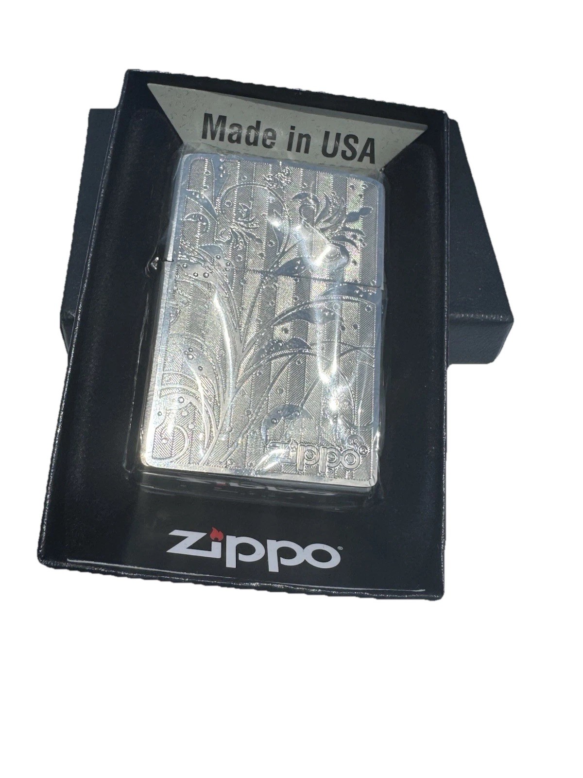 Genuine Zippo Arabesque Silver Nickel Lighter Fine Etching 2MP-A New In Box