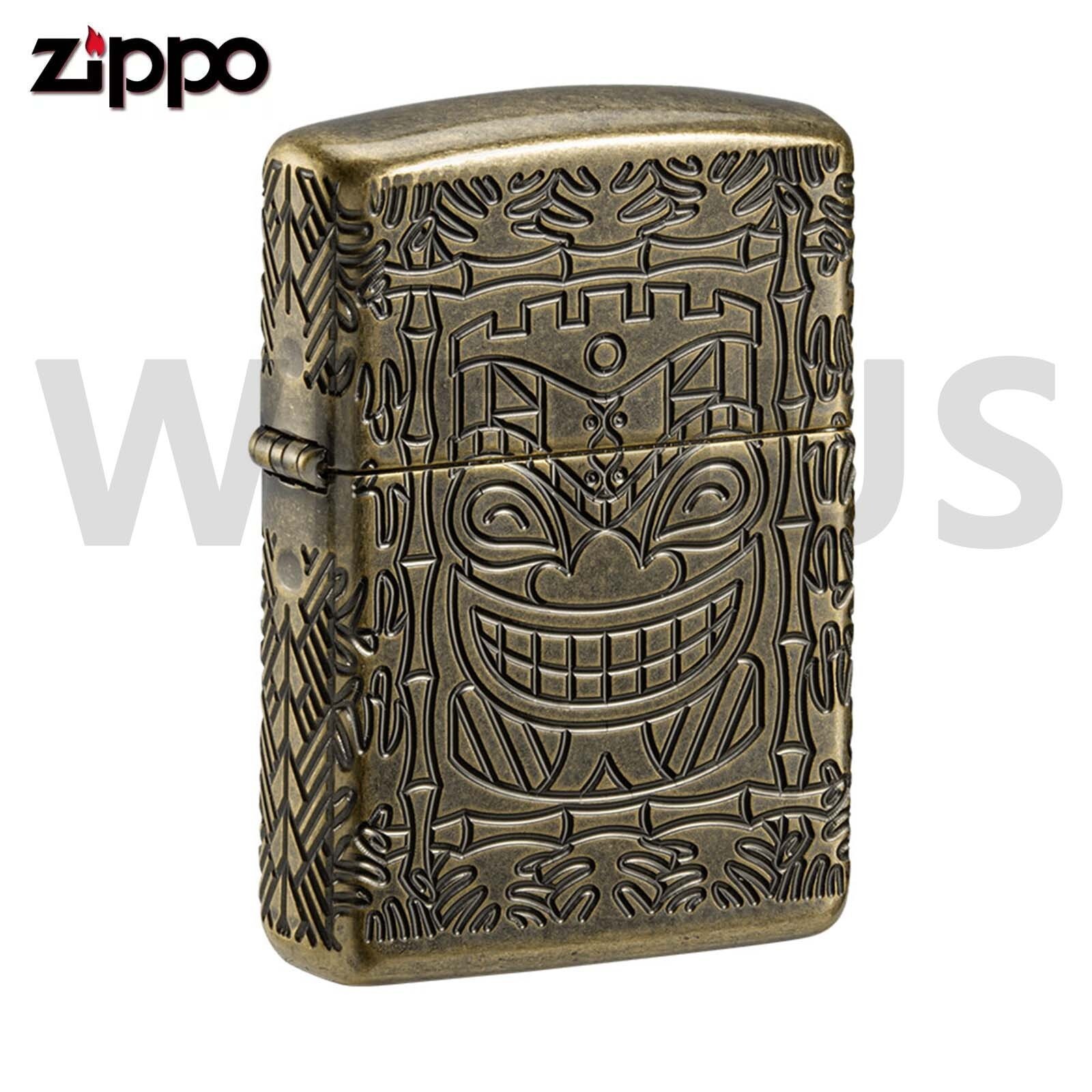 Zippo Armor Tiki Design Antique Brass Textured Multicut Lighter 46314 New In Box