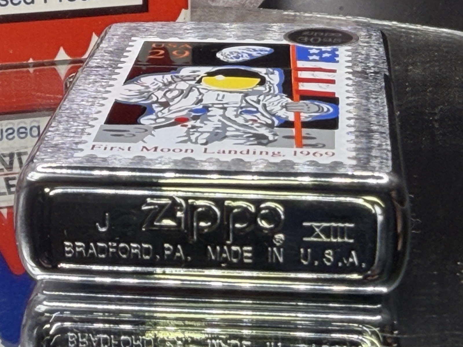1997 Zippo Space Apollo 11 First Moon Landing 1969 Postage Stamp W/ Original Box