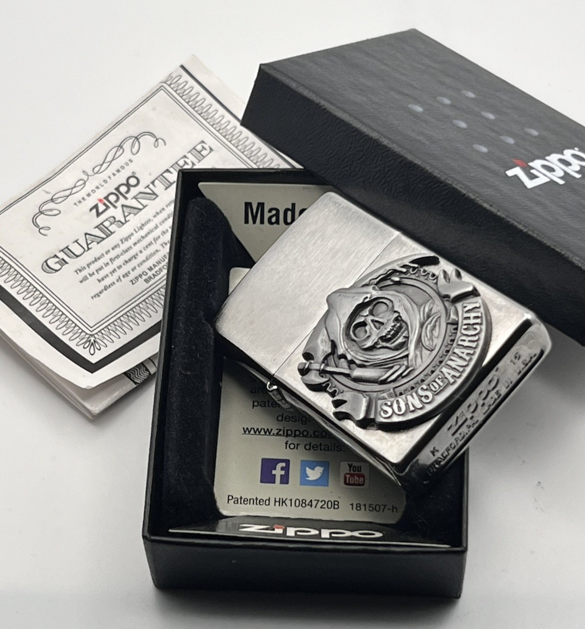 Brand New 2015 ZIPPO Lighter Awesome SONS OF ANARCHY EMBLEM Brushed Chrome Case
