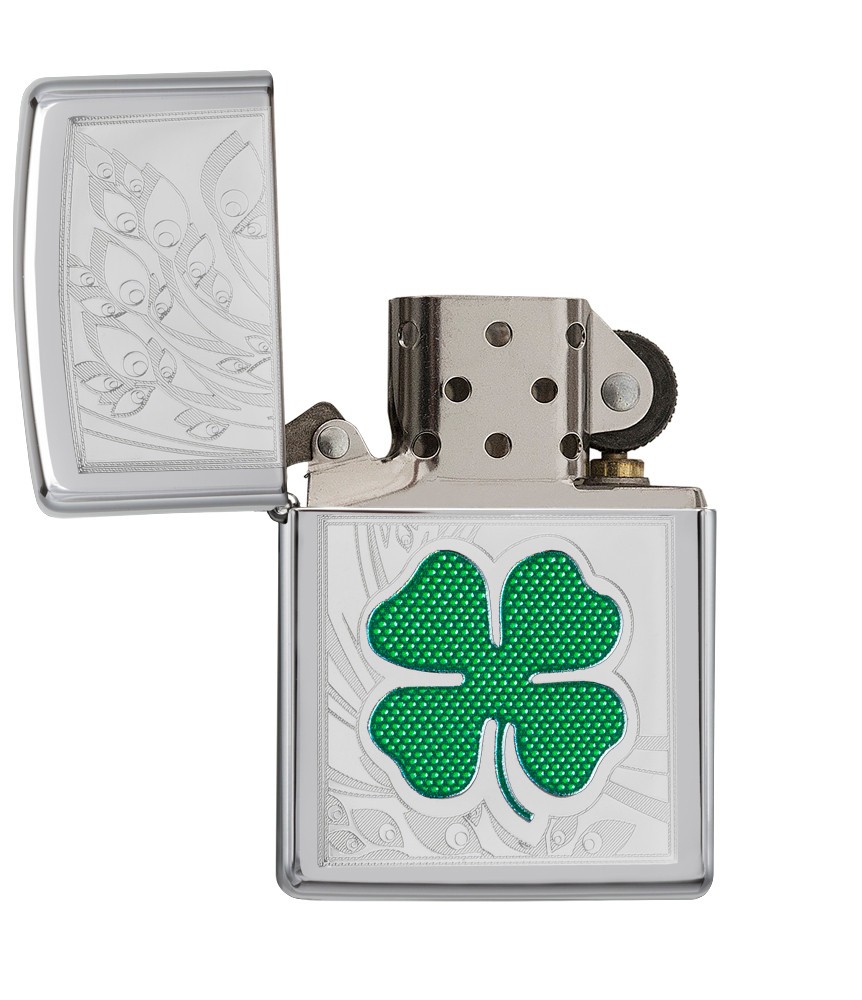 Zippo Clover High Polish Chrome Design High Polish Chrome Windproof Pocket Li…