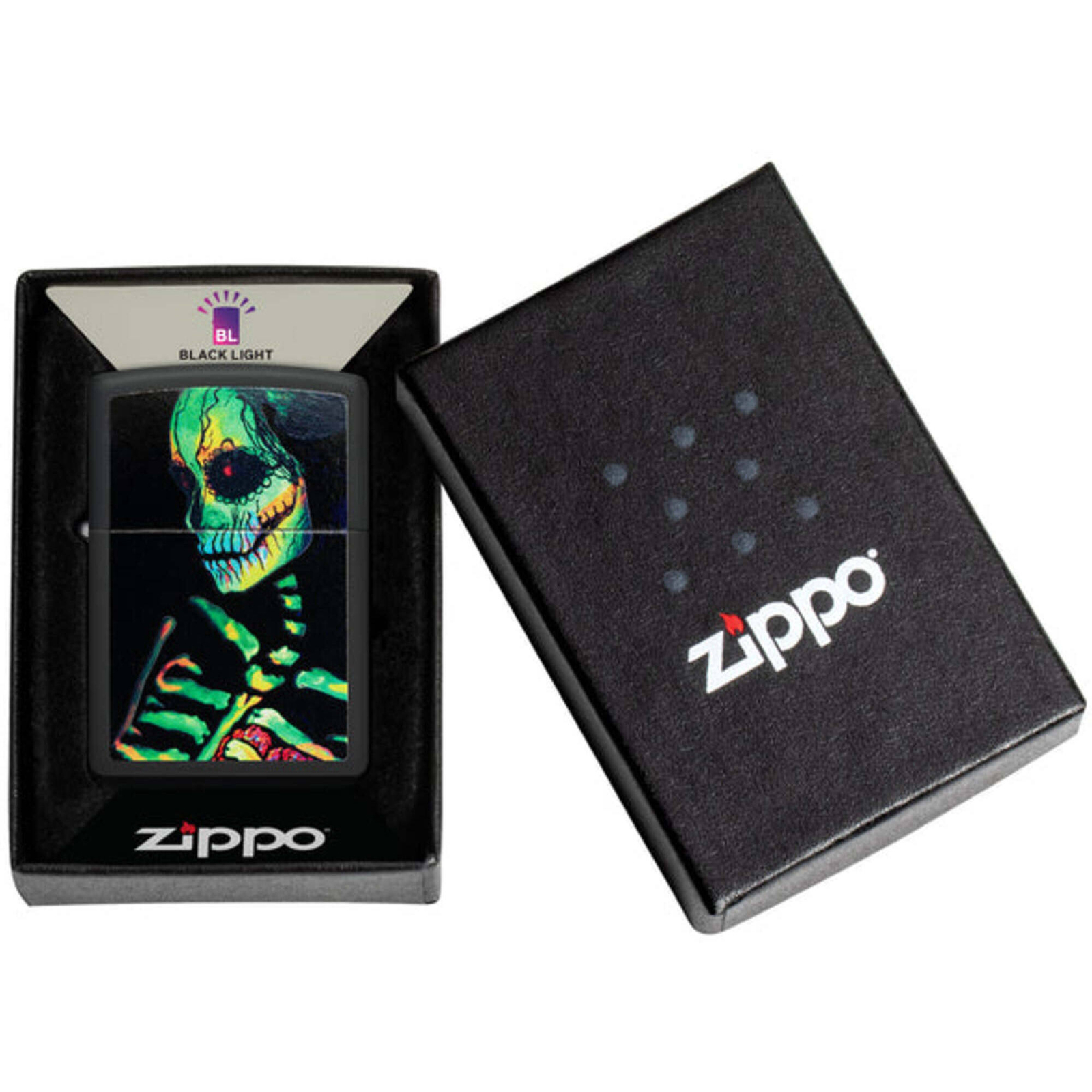 Zippo Windproof Lighter Sugar Skeleton Design Classic Black Matte Finish 48761