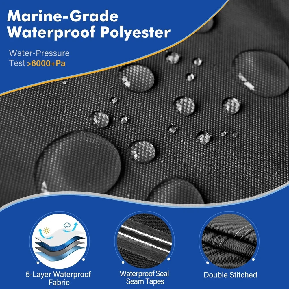 Boat Cover Waterproof 1200D Fits 14 -16 L x 68 Beam Black YimSting Heavy Duty