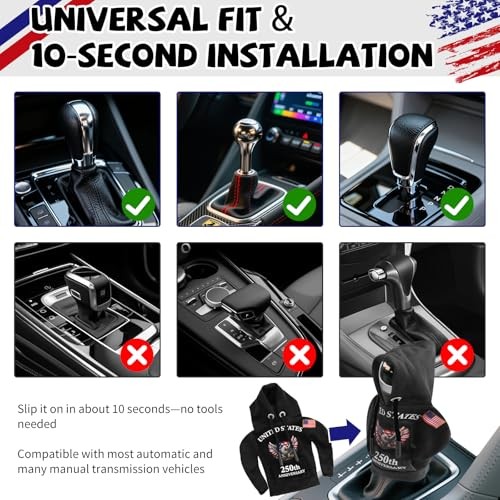 USA 250th Anniversary Gear Shift Cover – 4th of July Decorations Funny Car Black