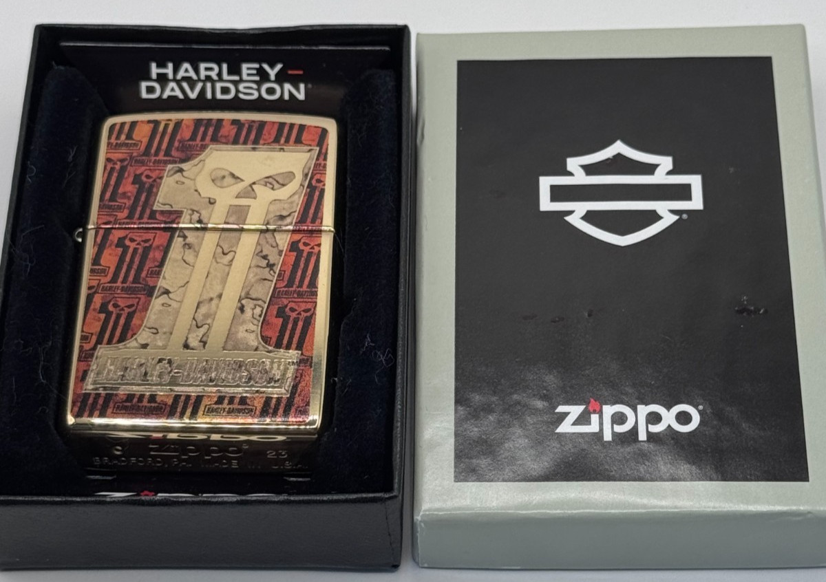 GENUINE Zippo Lighter FUSION HARLEY DAVIDSON #1 SKULL LOGO Brass NEW IN BOX