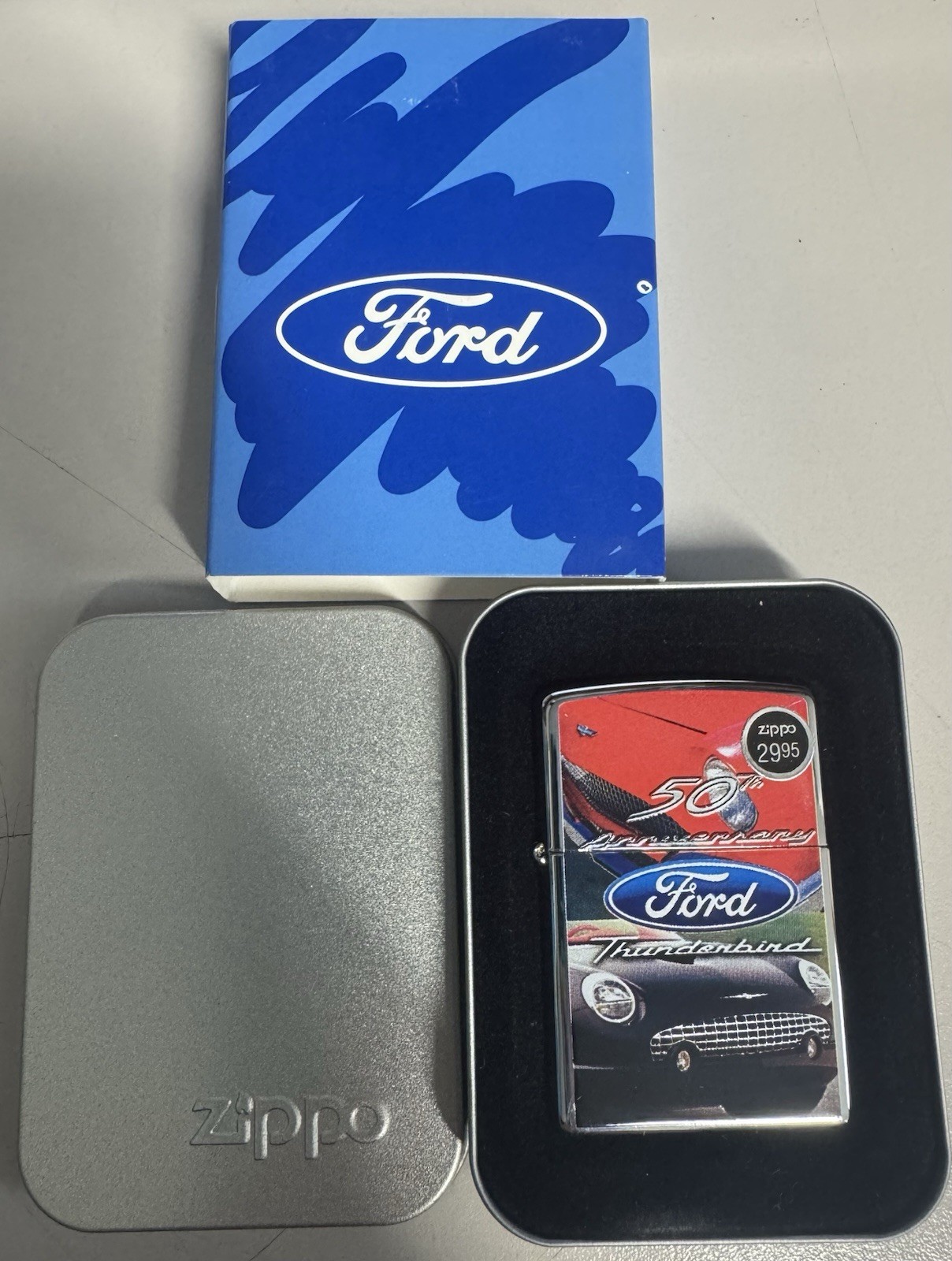 ZIPPO 2004 FORD THUNDERBIRD 50TH ANNIVERSARY CHROME LIGHTER SEALED IN BOX G180