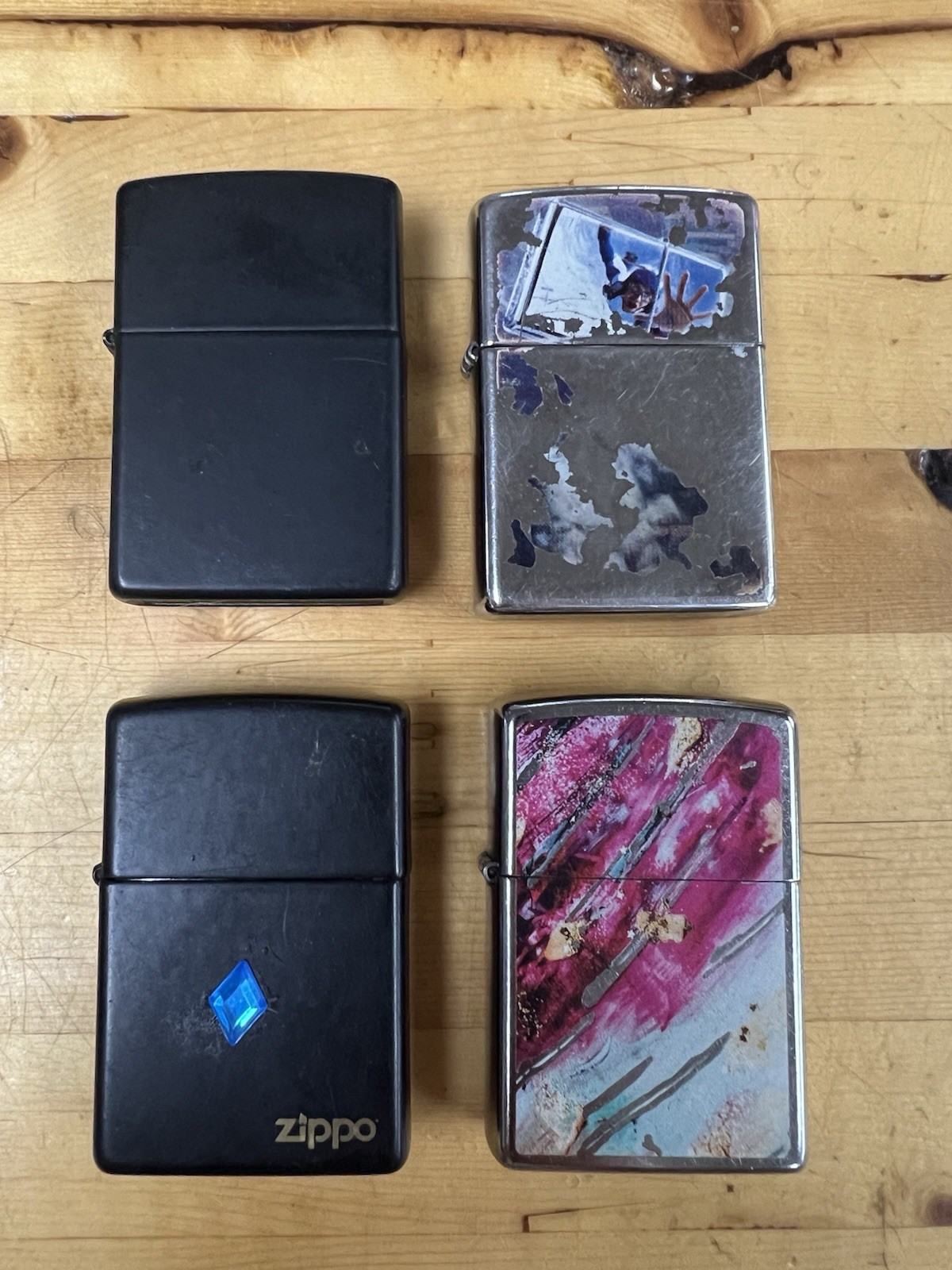 Lot Of 4 Zippo Lighters Made In USA Variety Of Designs