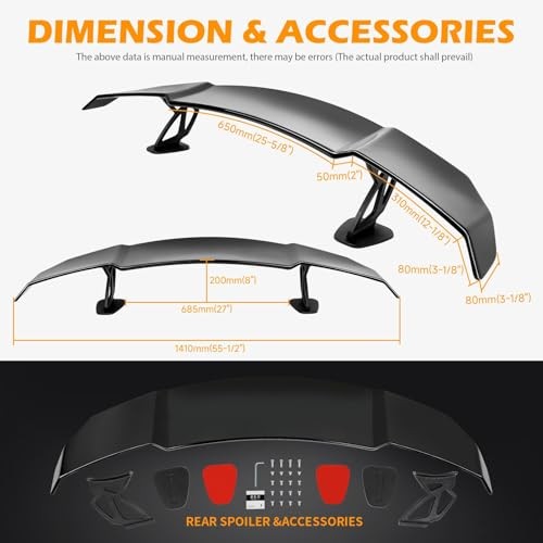 57 Inch Universal Spoilers for Cars, Rear GT Wing Spoiler 57 Inch-Glossy Black
