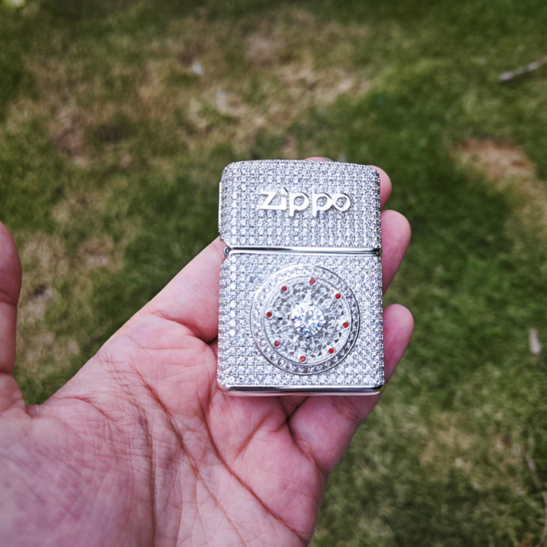Zippo Lighter with Full Crystal Decoration, Eight-Treasure Compass Design
