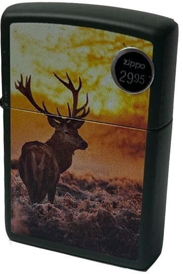 Zippo Green Matte Windproof Pocket Lighter, 221 DEER w/ Sunset