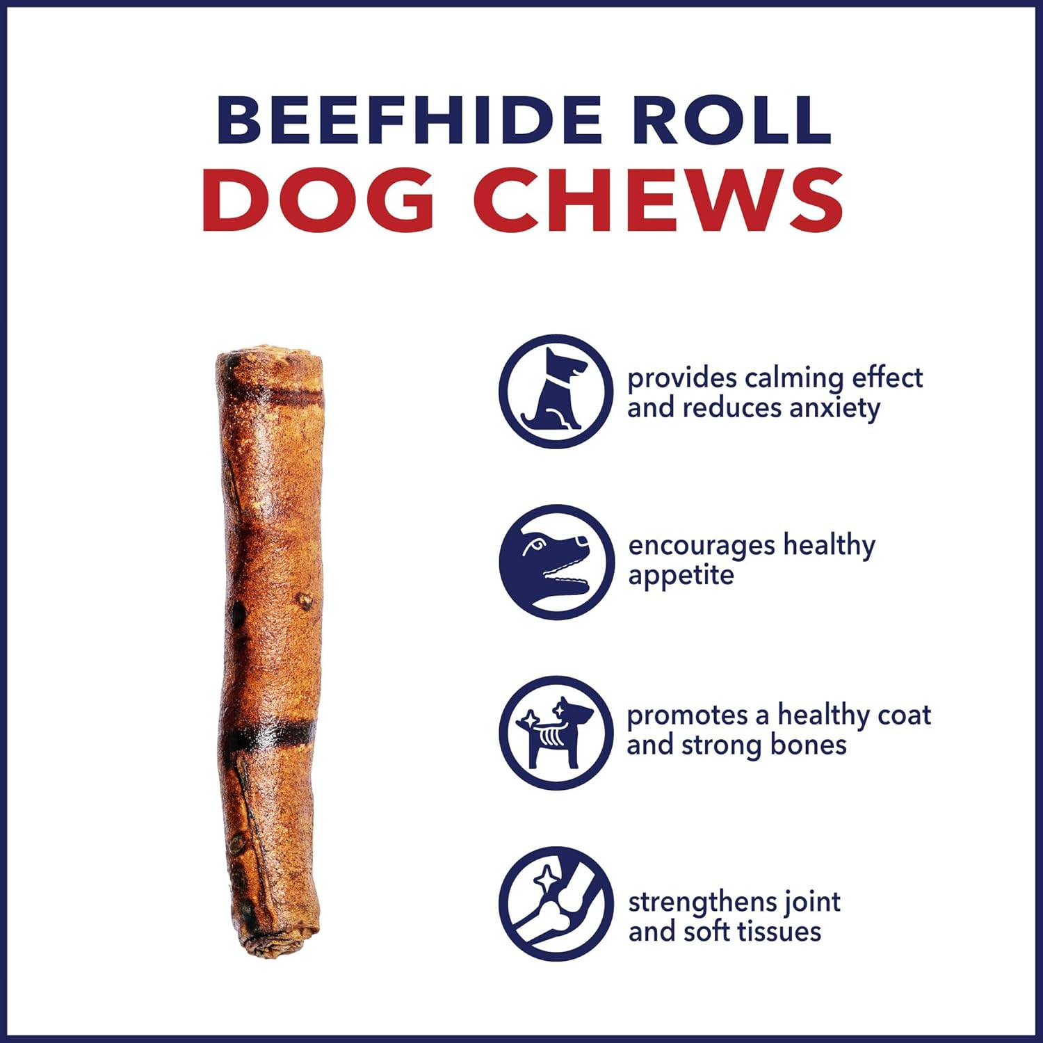 100% Made in USA Beefhide 8″ Rolls Dog Chew Treats – Beef Flavor, 15 Count/1 Pac