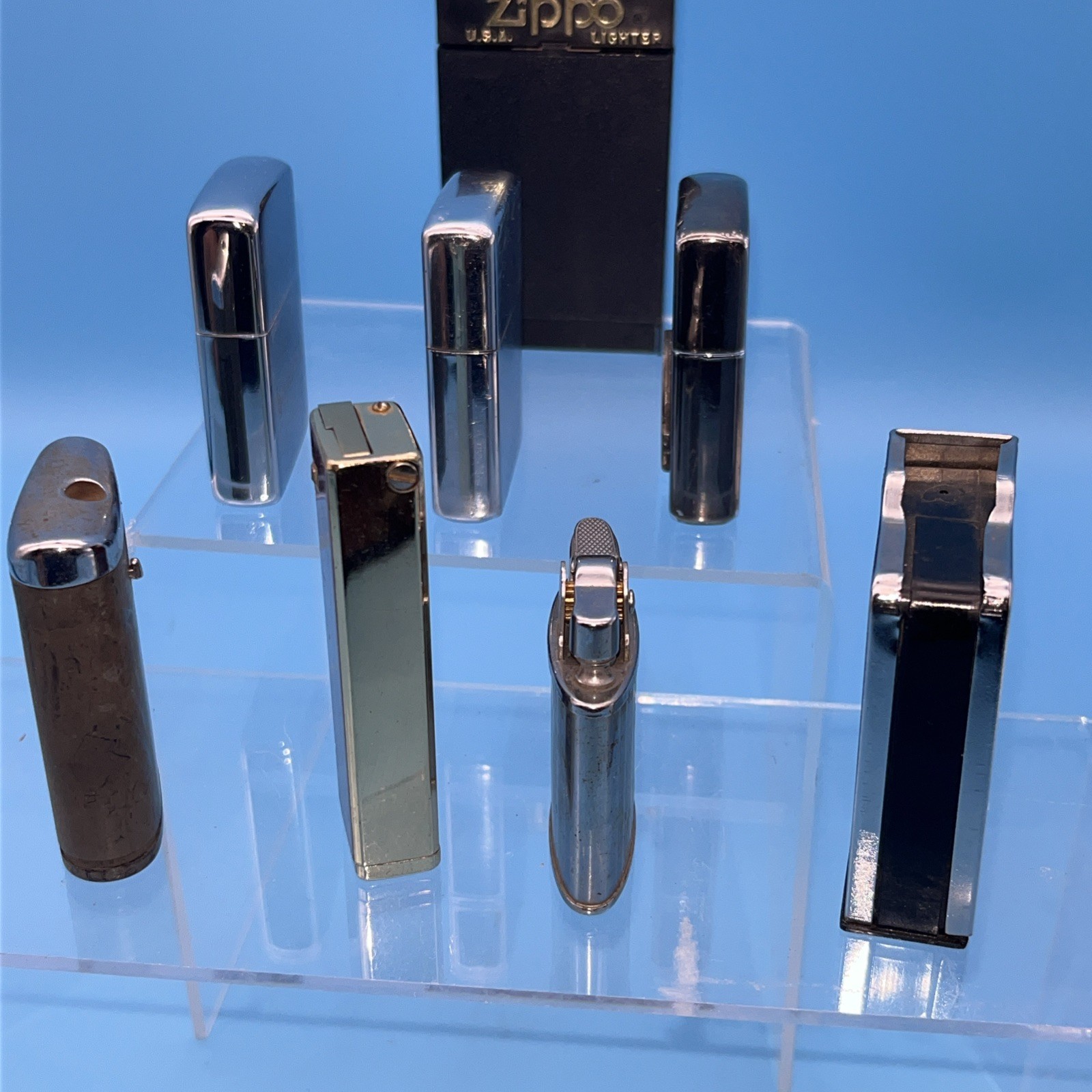 7 Vtg Lighters-3 Zippo (Griffin Wheel, 60th Ann. FSA Ad) Ronson, Taban, Jehvani