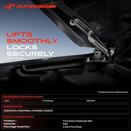 Driver and Passenger Hood Hinges Compatible with Ford Mustang 2005-2014, Set