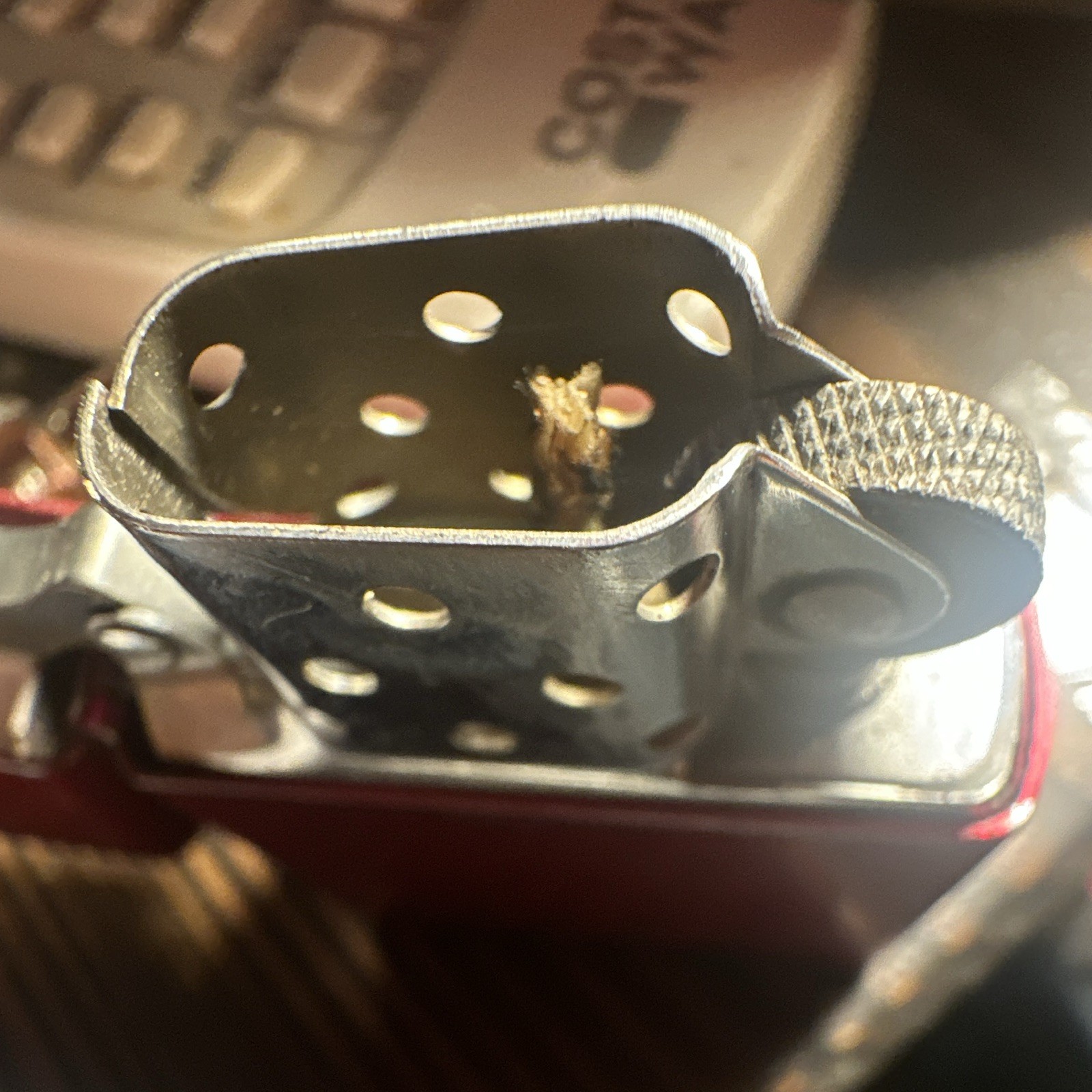 Zippo Red Lighter Made in U.S.A. Bradford, PA Bottom Stamp E 06