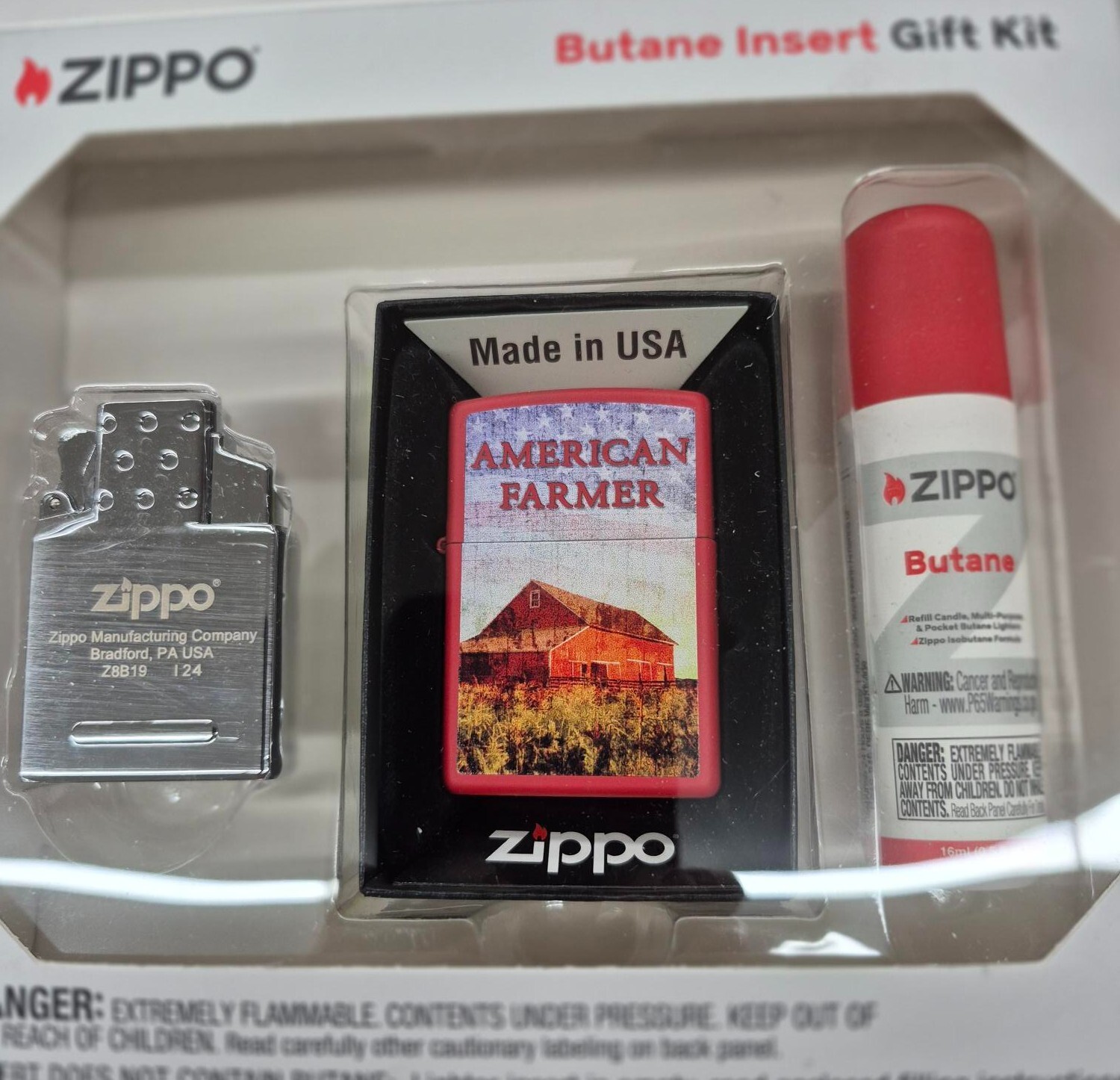 Rare Red Support American Farmers Zippo Lighter Gift Kit