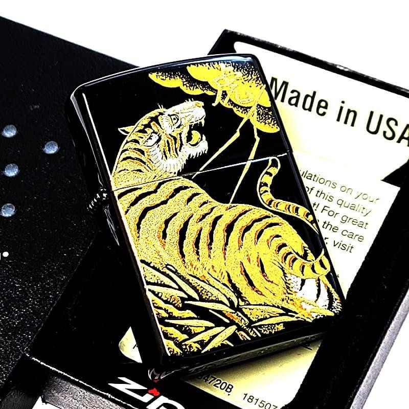 Zippo Tiger Lacquered Gold Makie Black Gold Regular Lighter
