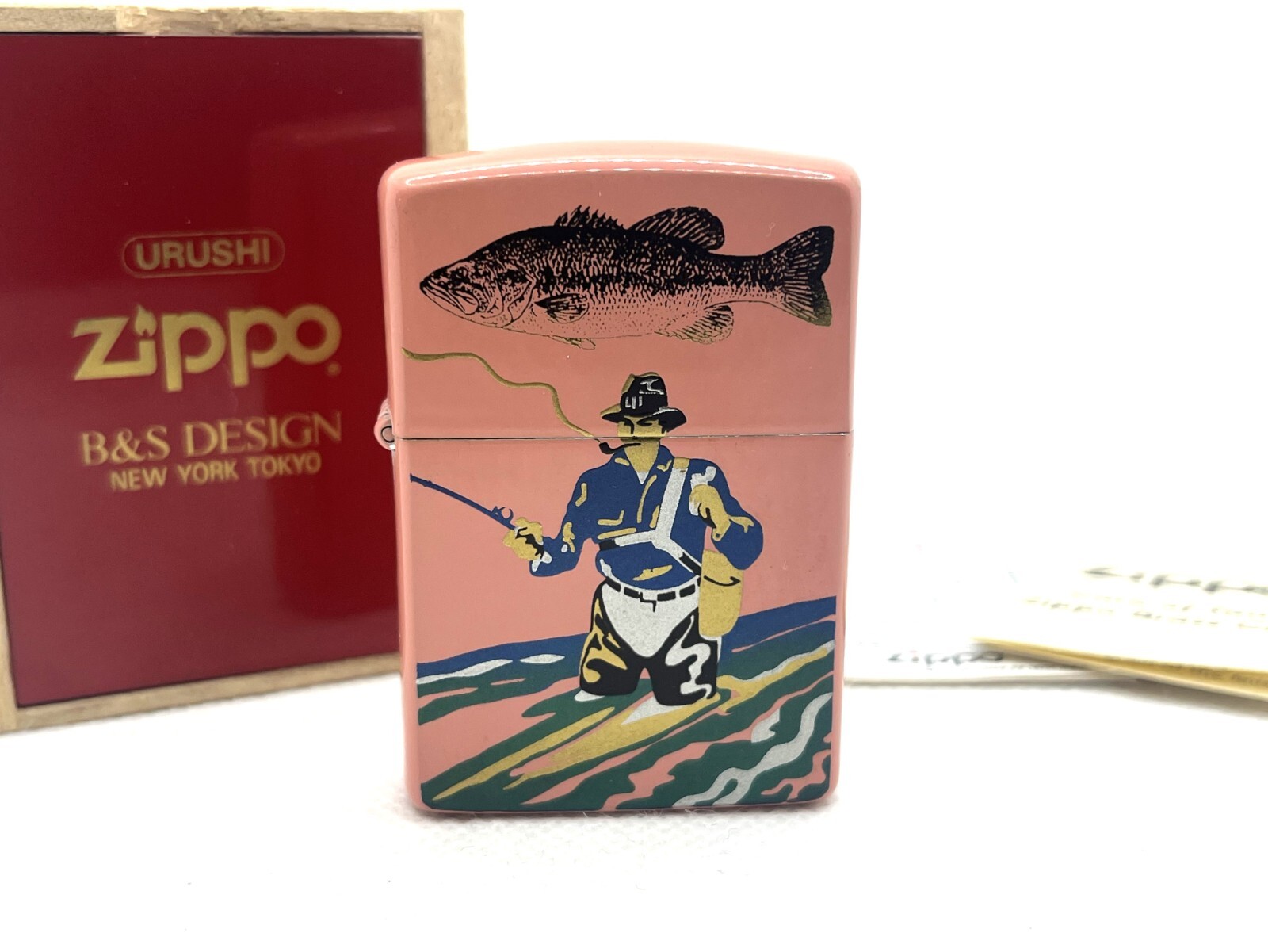 Unused ZIPPO Limited Edition Fisherman Urushi Lacquer Lighter Pink w Wood Box