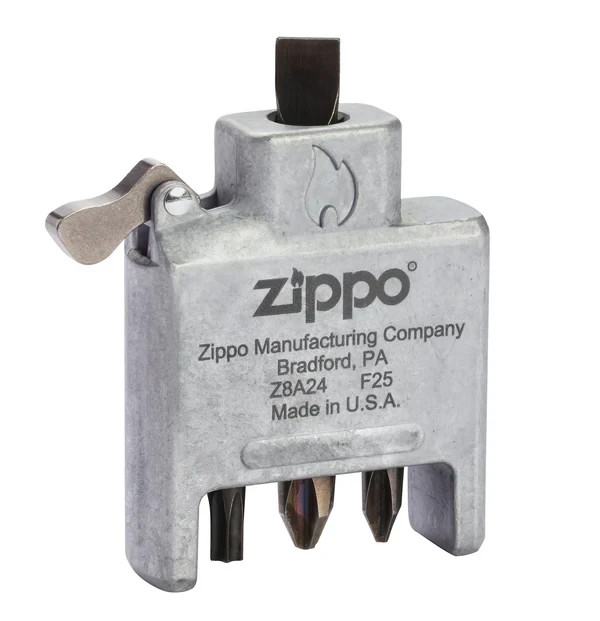 Zippo 40701, Bit Safe Screwdriver with Satin Chrome Case, 4 Screwdriver Heads