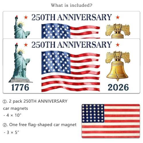 250th Anniversary USA Reflective Magnets – 1776-2026 Commemorative Decals, The