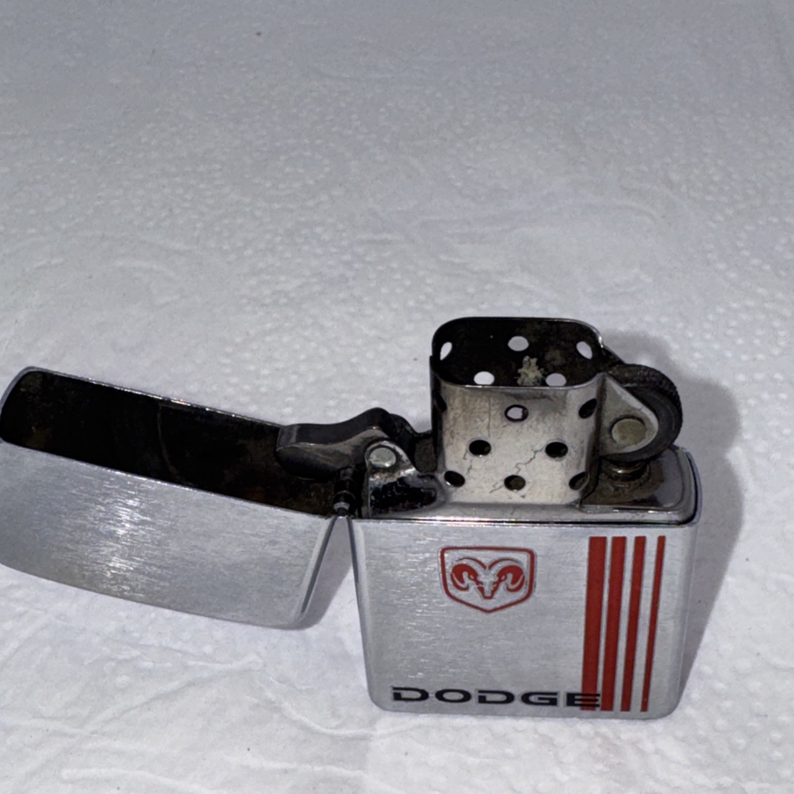 ZIPPO DODGE RAM STRIPE LIGHTER 2003 BRUSHED STEEL CHROME RARE- No Fuel Empty