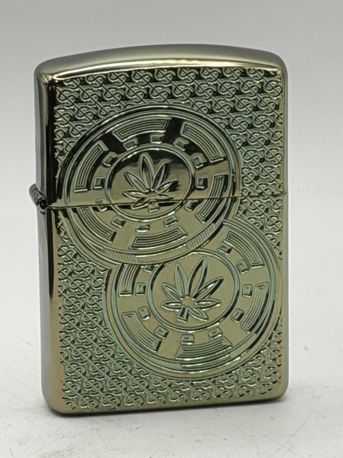 2024 Toker Chips Deep Carve Green Armor 420 Bud Leaf Zippo Lighter New