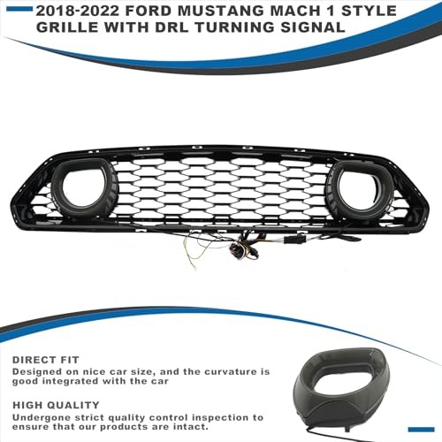 Mach 1 Style Grille with DRL Compatible with 2018-2023 Ford Mustang EcoBoost