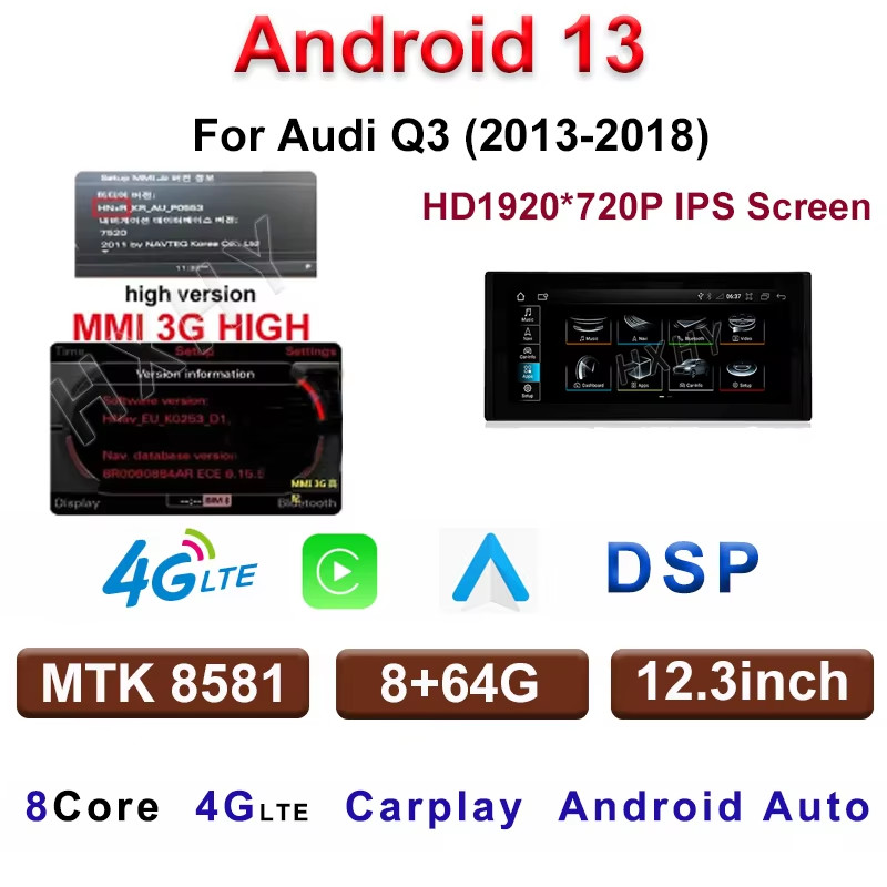 10.25/12.3Inch Android 13 8+128G Auto Carplay Car Multimedia Stere Dvd Player Ra