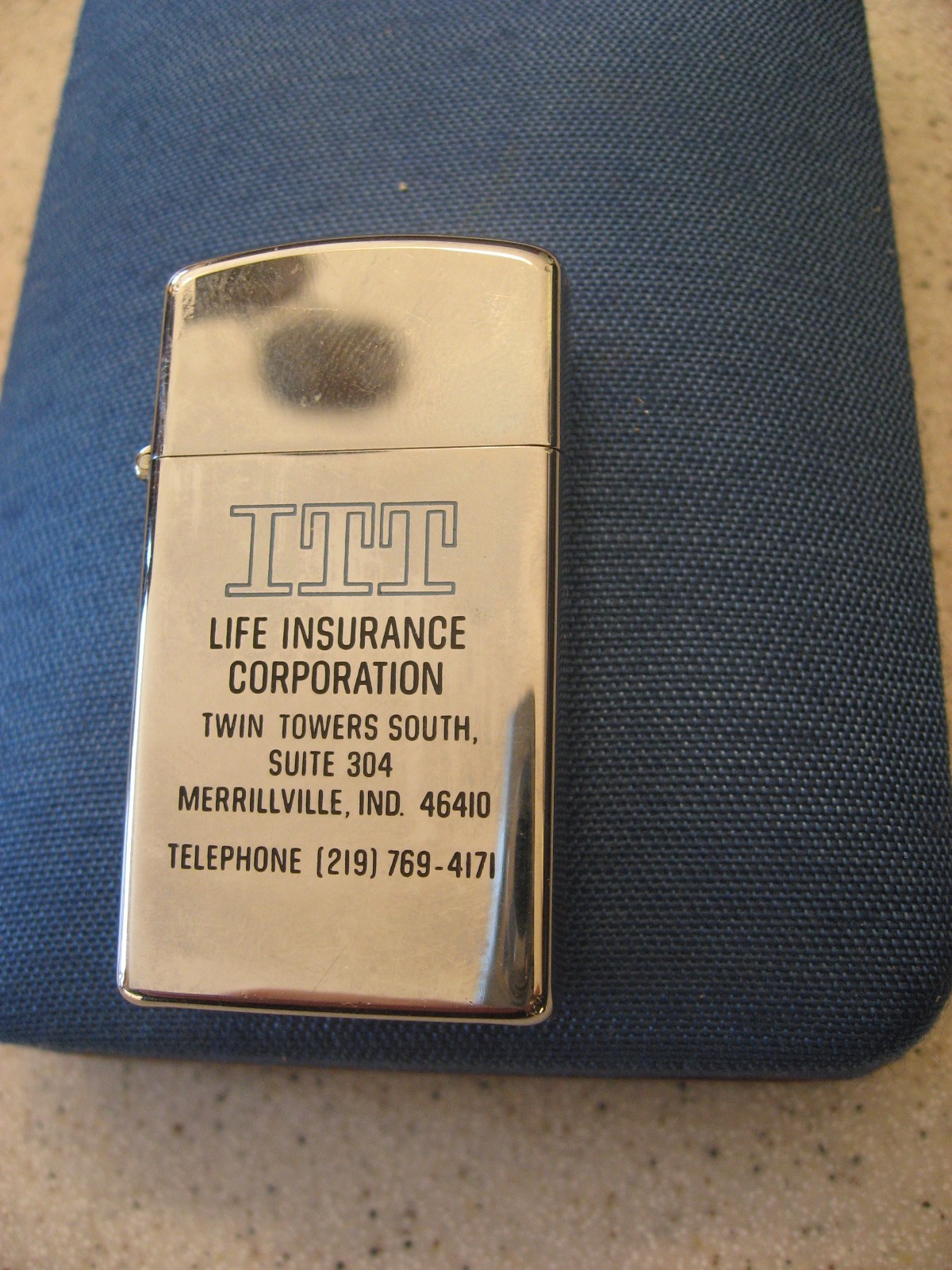 Vtg Zippo Slim Advertising Lighter ITT Life Insurance Corporation Indiana Used