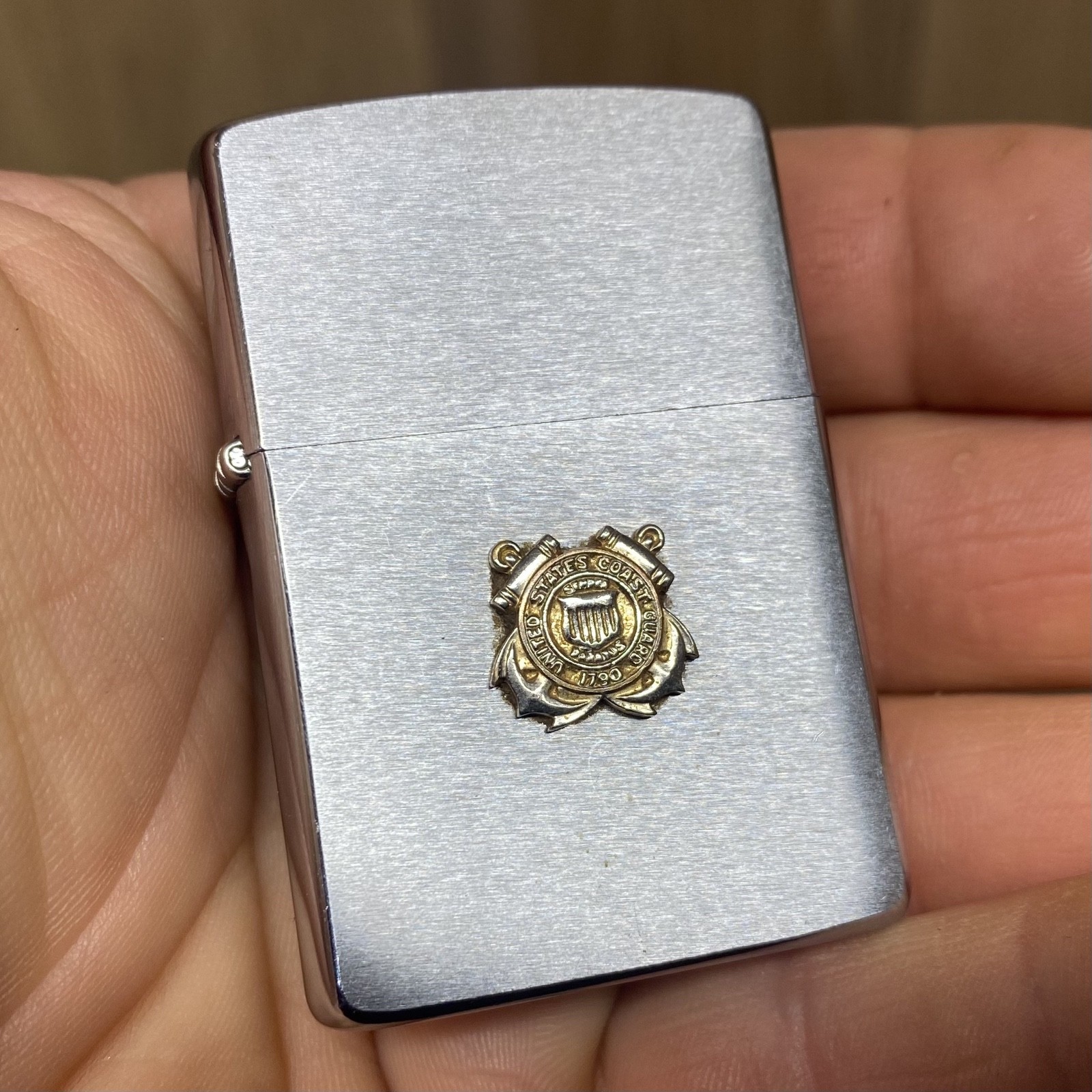 Vintage Zippo Lighter Brushed Chrome US Coast Guard Emblem Military Collectible