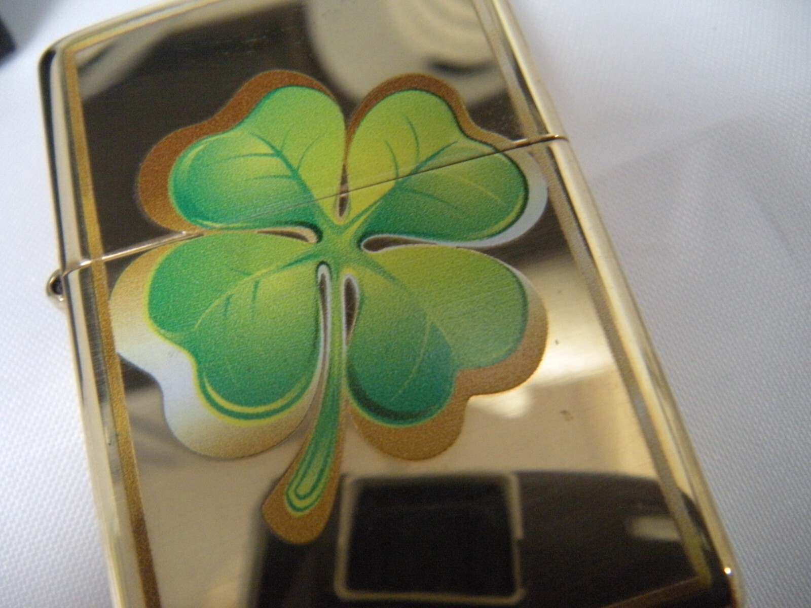 Zippo 4 Leaf Clover Shamock Lighter New in Box Unfired Gold Colored Made In USA