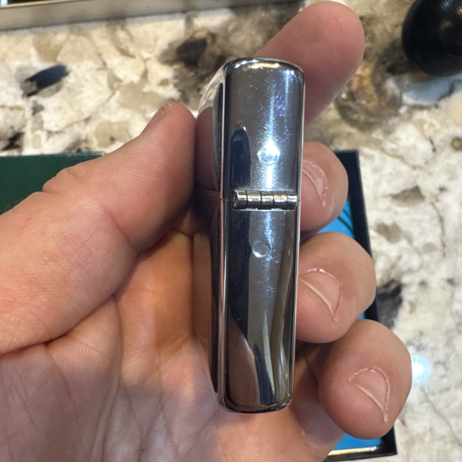 Vintage Ultralite Zippo 1988 Black Chrome Lighter w Flint & Fluid Gift Set