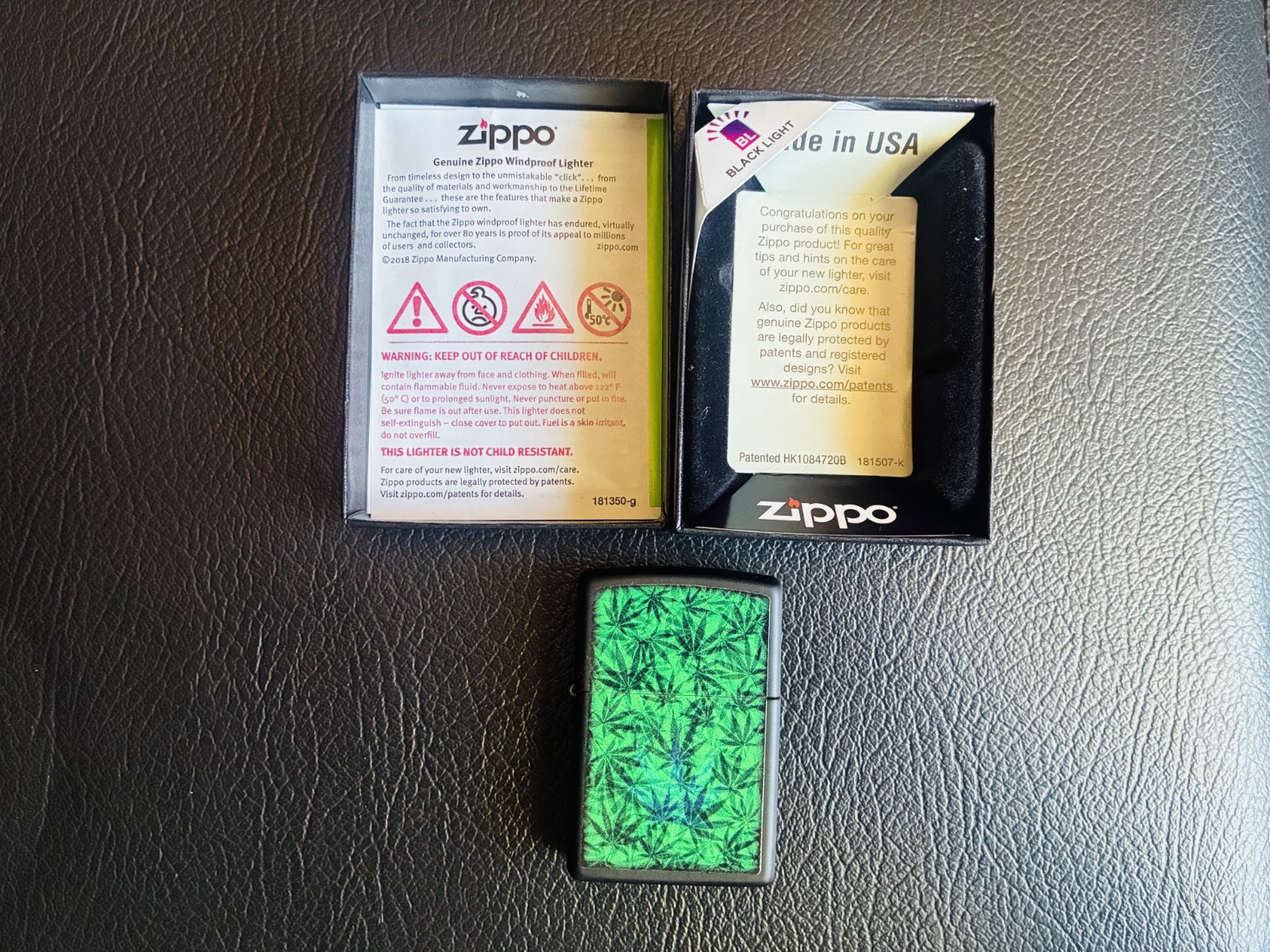 Zippo Cannabis Design Lighters 2 Pack 48776 48736 Leaf Print Boxed USA